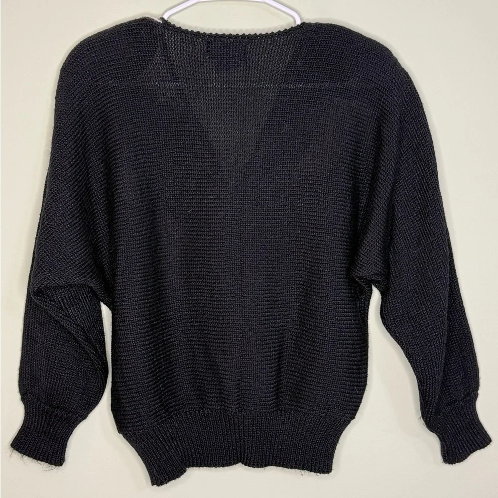Vintage Imari crossover knit angora iridescent beaded shoulder pads black white